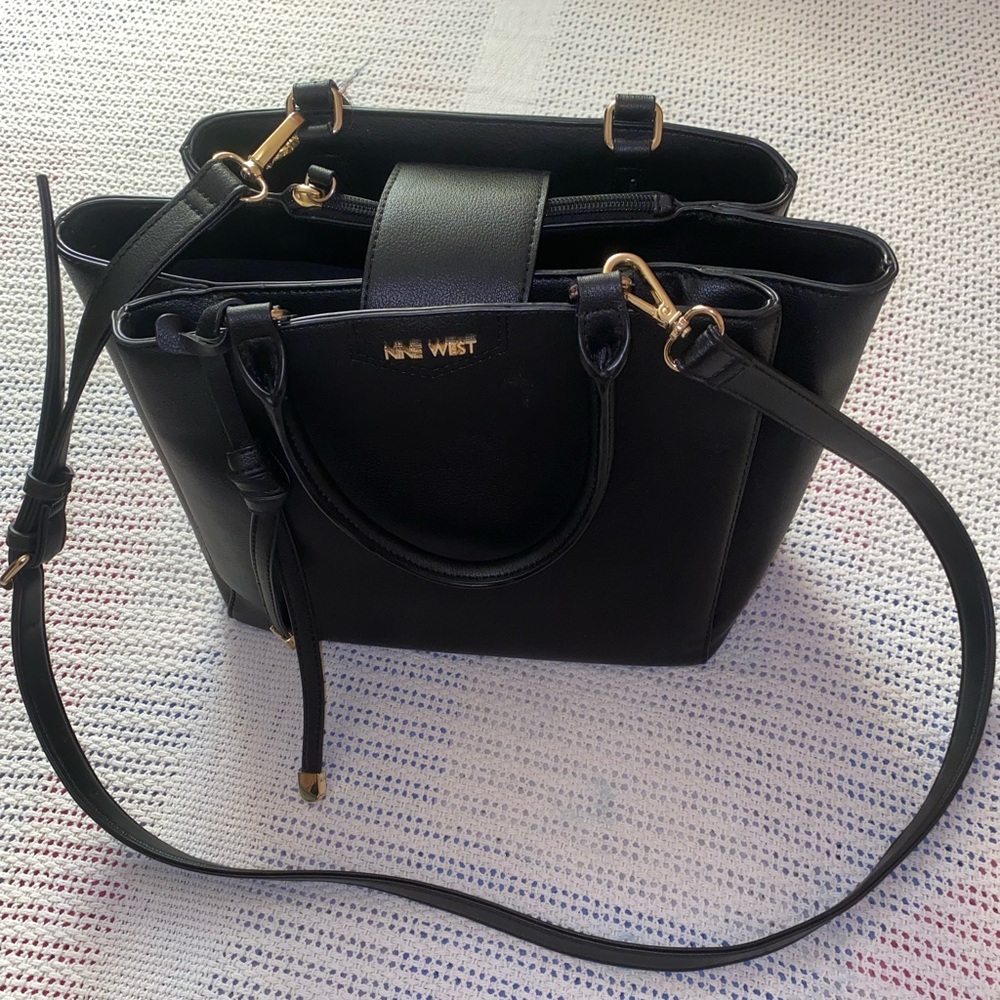 Nine West Black Handbag with Gold Accents